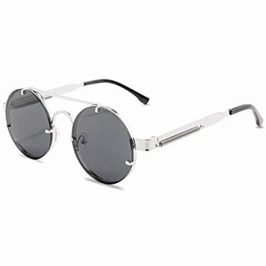 Imagem de Óculos de Sol Redondos Steampunk Masculino Moda Elástica Designer Vintage Óculos de Sol Sem Aro Para Mulheres Lentes De Sol, Cinza Prata, Outros