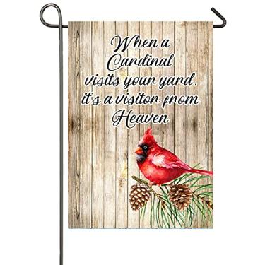 Imagem de Bandeira de jardim memorial cardeal dupla face inverno vermelho cardeal pássaro sazonal natal decoração de casa ao ar livre pequenas bandeiras de jardim de juta para quintal gramado pátio varanda casa de fazenda 30 x 45 centímetros