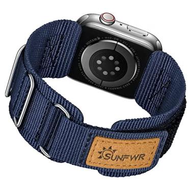 Imagem de Pulseira Nylon de Três Fivelas Compatível com Apple Watch 49mm 45mm 44mm 42mm - Marca WFEAGL (Azul Escuro/Adaptador Prata)