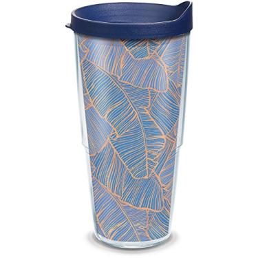 Imagem de Tervis Copo térmico Navy Banana Palms feito nos EUA com parede dupla, 680 g, transparente