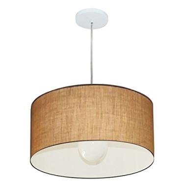 Imagem de Lustre Pendente Cilíndrico Cúpula Tecido 45x21 cm, Vivare Iluminação, Pendente4203 LP, Palha, Médio