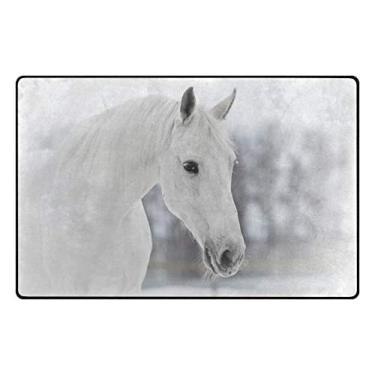 Imagem de ColourLife Tapetes de área leve e macio, tapete de retrato de cavalo branco, capacho para quartos, entrada, piso de madeira, sala de estar 78,7 x 50,8 cm (6,7 x 3,8 cm) Tapetes de berçário
