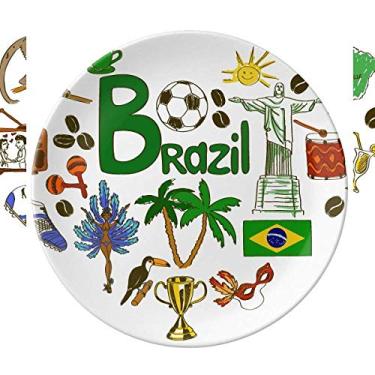Imagem de Prato de porcelana decorativa com bandeira nacional do Brasil Love Heart Landscap