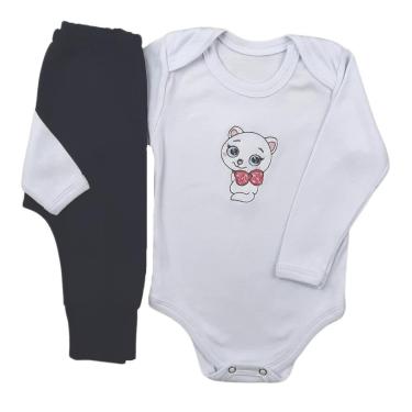 Imagem de Conjunto Body Manga Longa Bordado Gatinha 6 e Calça Suedine Mijão Culote - Roupa Bebê-Masculino