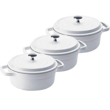 Imagem de Kit Conjunto Caçarola Hercules Revestimento Ceramico Indução Branca 6,8L + 6,8L + 6,8L