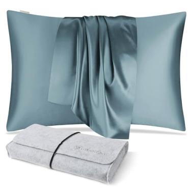 Imagem de DISANGNI 100% Natural Mulberry Silk Pillow case for Hair and Skin with Hidden Zipper 22 Momme Both Sides Real Silk Pillow Case (1pc Standard Size 20" x26", Blue Gray)