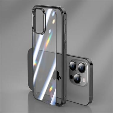Imagem de FIRSTPELLA Capa transparente projetada para iPhone 14 Pro MAX com moldura de metal, 2 em 1, traseira transparente de acrílico e moldura de alumínio, capa de telefone fina à prova de choque de silicone