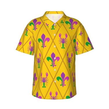 Imagem de Xiso Ver Camisa havaiana masculina manga curta casual camisa de praia casual de botão para festa de verão na praia, Lagostim Mardi Gras e Flor de Lis, XXG