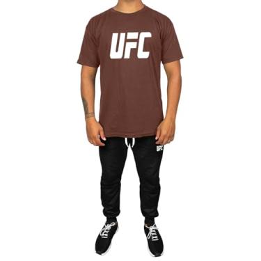 Imagem de Kit Conjunto Masculino Camiseta Algodão e Calça Moletom Casual Estampado UFC (Marrom, M)