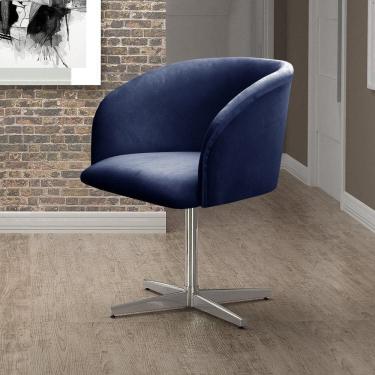 Imagem de Poltrona Atenas Base Giratória de Alumínio Sala de Estar Azul Marinho