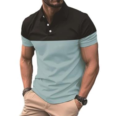 Imagem de BoShiNuo Camiseta masculina manga curta lapela casual esportiva manga curta impressão digital duas cores para homem, Azul bebê, GG