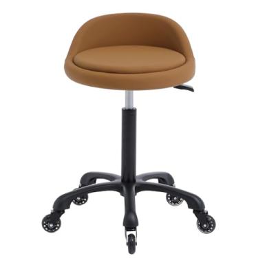 Imagem de Cadeira de salão de rodinhas com suporte para as costas, altura hidráulica, ajustável em rodas giratórias, resistente, para corte de cabelo, esteticista, tatuagem, beleza, spa, bar, laboratório,