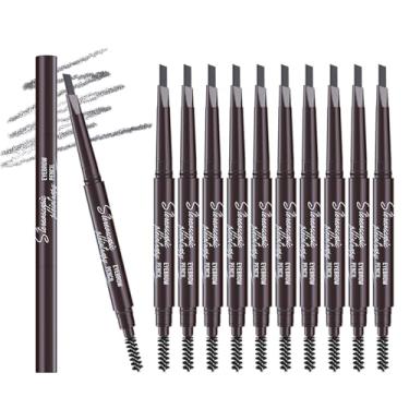 Imagem de Berinist 12 lápis de sobrancelha cinza impermeável para mulheres, lápis de sobrancelha retrátil de ponta dupla com pincel, design de ponta triangular, mais fácil de definir e preencher as sobrancelhas
