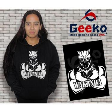 Imagem de Moletom Canguru Feminino Wakanda Pantera Negra Black Panther Geeko, Pr