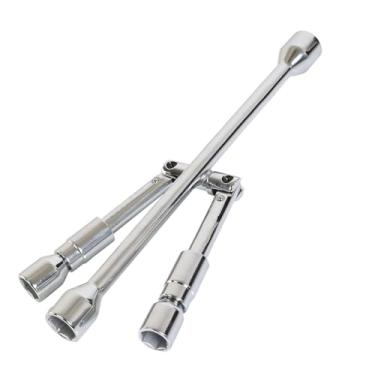 Imagem de KITUREK Chave transversal de ferro universal de 35,5 cm, chave dobrável para pneu de 4 vias (17 mm, 19 mm, 21 mm e 23 mm), chave deslizante de porca de roda para carro, caminhão, SUV, RV, van