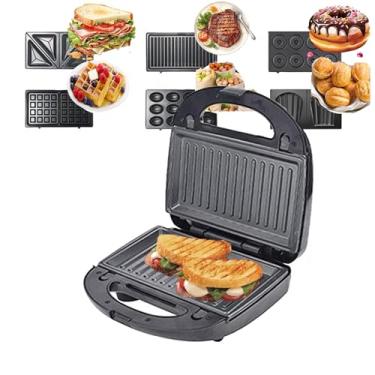 Imagem de 6 em 1 Family Toastie Maker Sandwich Toaster, Slice Waffle Maker, Donut Machine, Press Deep Filled Removal Plates com revestimento antiaderente, 750 W, para bifes, bolos de nozes