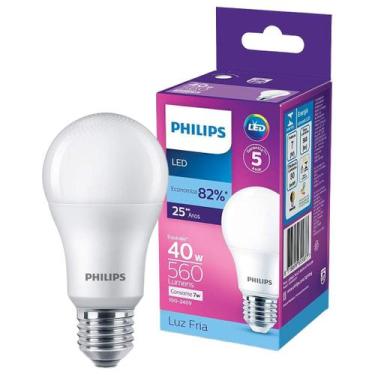 Imagem de Kit 20 Lâmpada Led Bulbo 7W = 40W 560Lm Bivolt Philips, 127/220V, BRAN