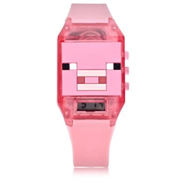 Imagem de Relógio digital infantil Microsoft Minecraft – luz piscante de LED, visor LCD, relógio infantil, relógio para meninas, pulseira de silicone rosa (modelo: Min4031AZ), rosa, Relógio de pulso digital