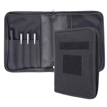 Imagem de VEPKOIT Capa para fichário A5, suporte grande para notebook A5 e capa de caderno de viagem com bolsa, capa de livro de couro para polícia e exército, capa de livro OCP de 18 x 23 cm com zíper - preta