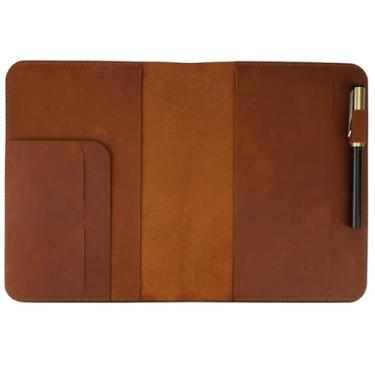 Imagem de CestAntiQ, Capa de agenda de couro A5 para notebook (14,5 cm x 21 cm), laço de caneta, slots de cartão, capa recarregável, capa de diário encadernada de couro de 24 cm x 15 cm para escritores viajante