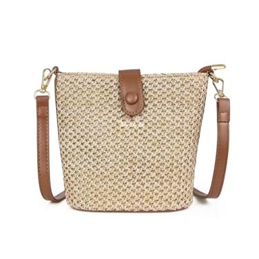 Imagem de AdiStylinno Bolsas transversais de palha para mulheres, bolsa de ombro moderna de vime, bolsa de tecido boho, bolsa clutch de palha de verão para férias, Marrom, 7.1x3.5x7.1 in