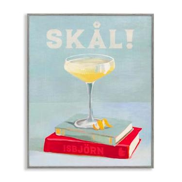 Imagem de Stupell Industries Skal Cocktail & Bookstack Framed Giclee Wall Art Design por The Whiskey Ginger, moldura cinza, 28 x 35 cm