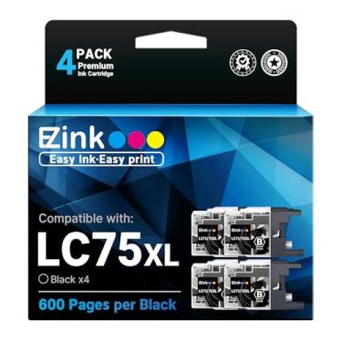 Imagem de Cartucho de tinta compatível E-Z Ink (TM) para substituição para Brother LC-75 XL LC75 XL LC-71 XL LC71XL Alto rendimento para usar com MFC-J6510DW MFC-J6710DW MFC-J6910DW MFC-J280W MFC-J425W (preto, pacote com 4)