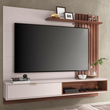 Imagem de Painel para TV Até 65 Polegadas Brtrand 1 Porta 1 Prateleira Off White/Nogueira Real - Pnr Móveis