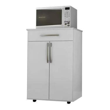 Imagem de Balcão Multiuso 62cm 2 Portas 1 Gaveta Juliana Branco-preto - Ajl Móveis