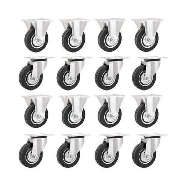 Imagem de Kit 16 un rodízio fixo giratório borracha preta 3" 76mm 40kg - VONDER