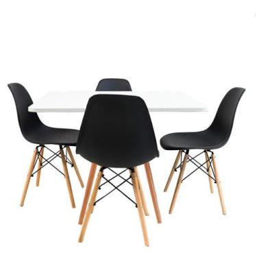 Imagem de Mesa Quadrada Branca 80cm + 04 Cadeiras Eiffel Pretas - DECORESHOP