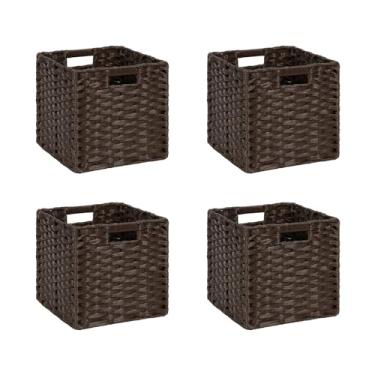 Imagem de DULLEMELO Cestos De Vime Para Armazenamento, 11X11, Cubos Organização, Conjunto 4 Organizadores Plástico Trançado, À Prova D'Água, Despensa E Armário - Deep Coffee
