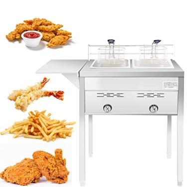 Imagem de NJTFHU Fritadeira Comercial De Dois Tanques, Fogão A Propano Com Cestos Aço Inoxidável E Óleo Para Fritura Ao Ar Livre