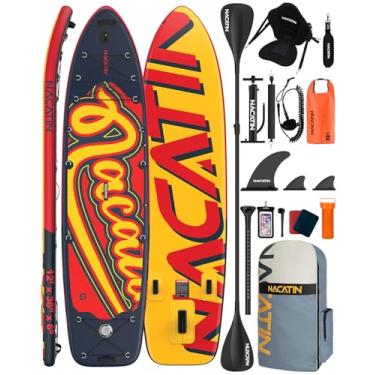 Imagem de NACATIN pranchas de remo para família, prancha de stand up paddle inflável de 12' com kit de conversão de caiaque, conjunto completo de pranchas de remo para adultos, com remo simples/duplo,