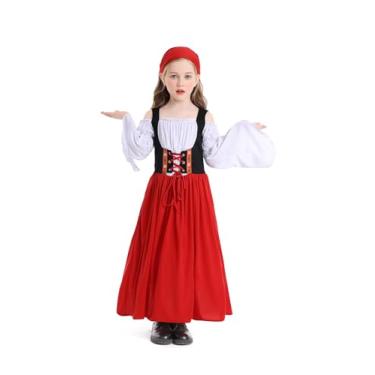 Imagem de XSDZSWQY Fantasia infantil Oktoberfest de cerveja tradicional bávara alemã Dirndl vestido longo para meninas (vermelho, grande)