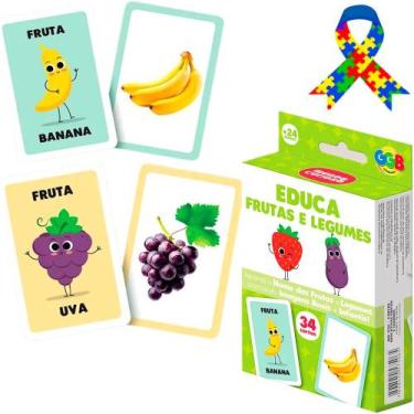 Imagem de Jogo de Cartas Brinquedo Educativo Frutas Legumes 34 Cartas - GGB Brin
