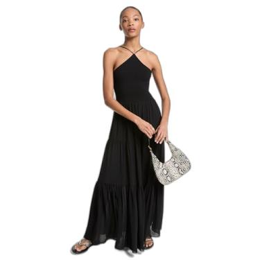 Imagem de Michael Kors Vestido longo feminino com gola única, Preto, PP
