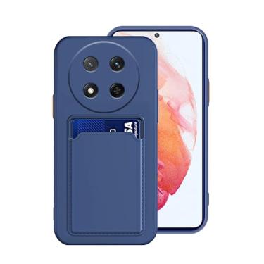 Imagem de Wousunly Capa de silicone compatível com Honor Magic 7 Lite com suporte de cartão preto, para Honor Magic 7 Lite, capa protetora fina de silicone líquido à prova de choque (azul)