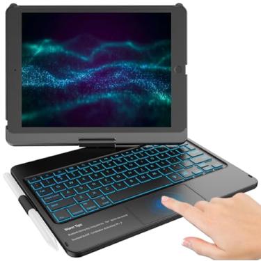 Imagem de KBCASE Capa para iPad 9ª geração com teclado, capa com teclado touchpad para iPad 9ª/8ª/7ª 10,2 polegadas, teclado sensível ao toque retroiluminado, capa giratória de 360° com suporte para lápis para