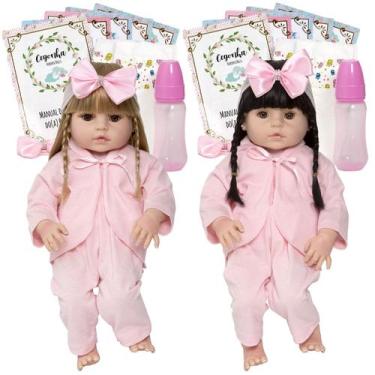 Imagem de Bebê Reborn Gêmeas Baby Realista Loira Morena Banho 26 Itens - Cegonha