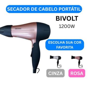 Imagem de Secador de Cabelo Portátil Cor Cinza ou Rosa 1200W Bivolt Compacto Dob