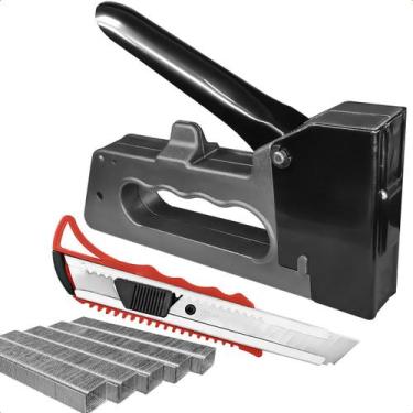 Imagem de Kit Grampeador de Tapeceiro Manual Com Grampo 8mm e Estilete Profissio