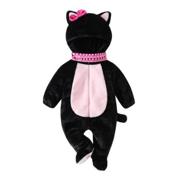 Imagem de Muineobuka Macaquinho com capuz para bebês recém-nascidos, meninos, meninas, gatos, cosplay, roupas de Halloween (rosa, 9 a 12 meses)