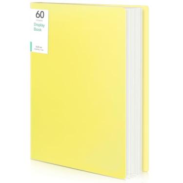 Imagem de Phyxin Fichário de portfólio, pasta de 60 bolsos 21,6 x 28 cm, exibindo fichário de 120 páginas com mangas de plástico, pastas de plástico para mulheres e homens, estudantes, professores, amarelo