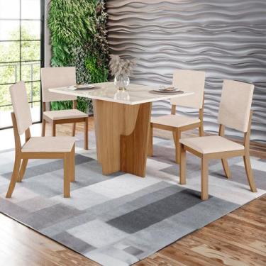 Imagem de Mesa de Jantar 4 Lugares Antonella com Vidro Nature/Off White/Linho - 