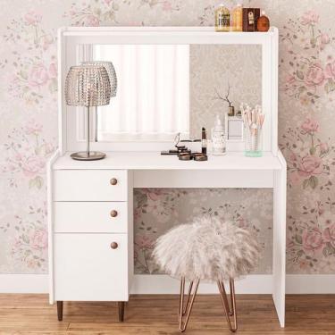 Imagem de Penteadeira Luisiana 1 Porta 2 Gavetas com Espelho Branco - Politorno,