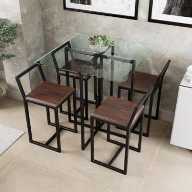 Imagem de Conjunto Mesa Vidro 4 Cadeiras Pequena Imbuia Industrial Black - Don C