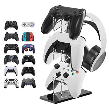 Imagem de Linkidea Universal 3-Tier Controller Stand and Headset Stand Compatible with PS5, PS4, Switch Pro, Xbox Controllers Gaming Accessories Crystal Texture (White)