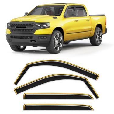 Imagem de Goholy Protetor de chuva de janela no canal para Dodge RAM 1500 (novo estilo de carroceria inclui TRX) 2019-2025 Tripulação Cab Caminhão Proteção contra chuva Viseiras de janela lateral Viseira de