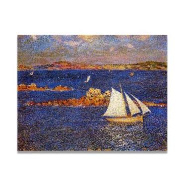 Imagem de LKXGRRSFG Veleiros ao redor das rochasThéo van Rysselberghe: Impressão em tela neoimpressionista belga chave 19,78 x 65 cm sem moldura